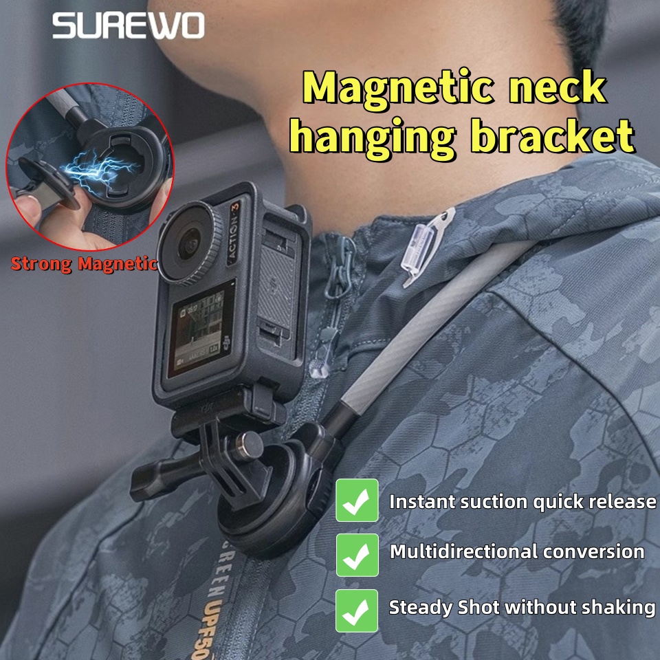 Gopro Action Camera Hero 12 Black - SUREWO Magnetische Quick Release Neck Mount